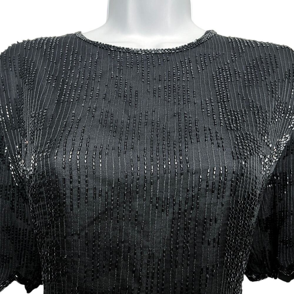 Vintage Laurence Kazar 100% Silk Beaded Evening Top L - Picture 5 of 8